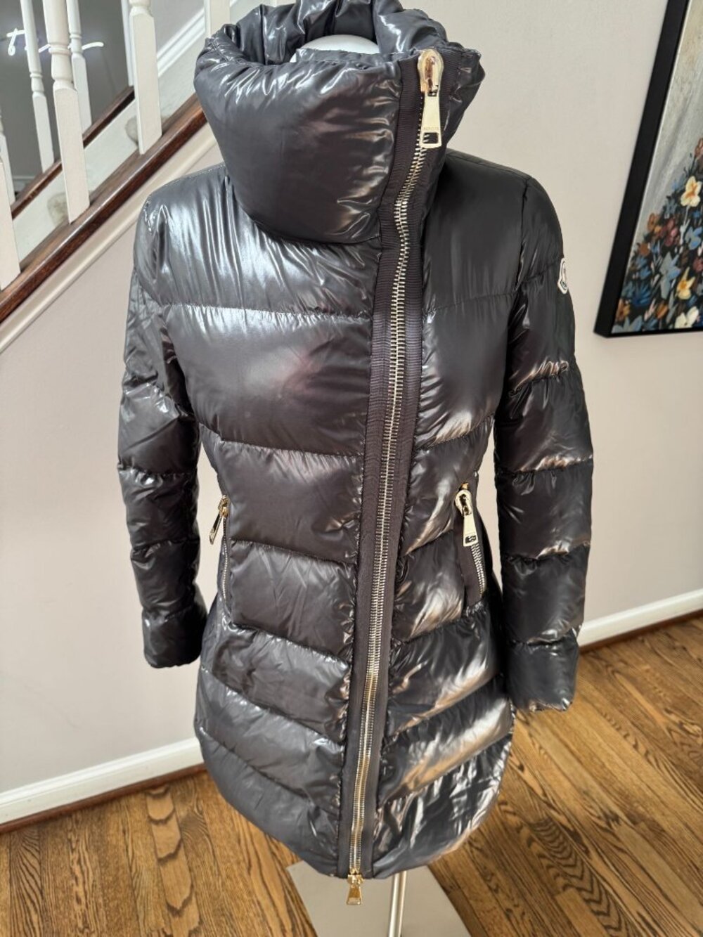 MONCLER Joinville Down Puffer Coat Jacket Dark Grey Quilted Size 1 Small